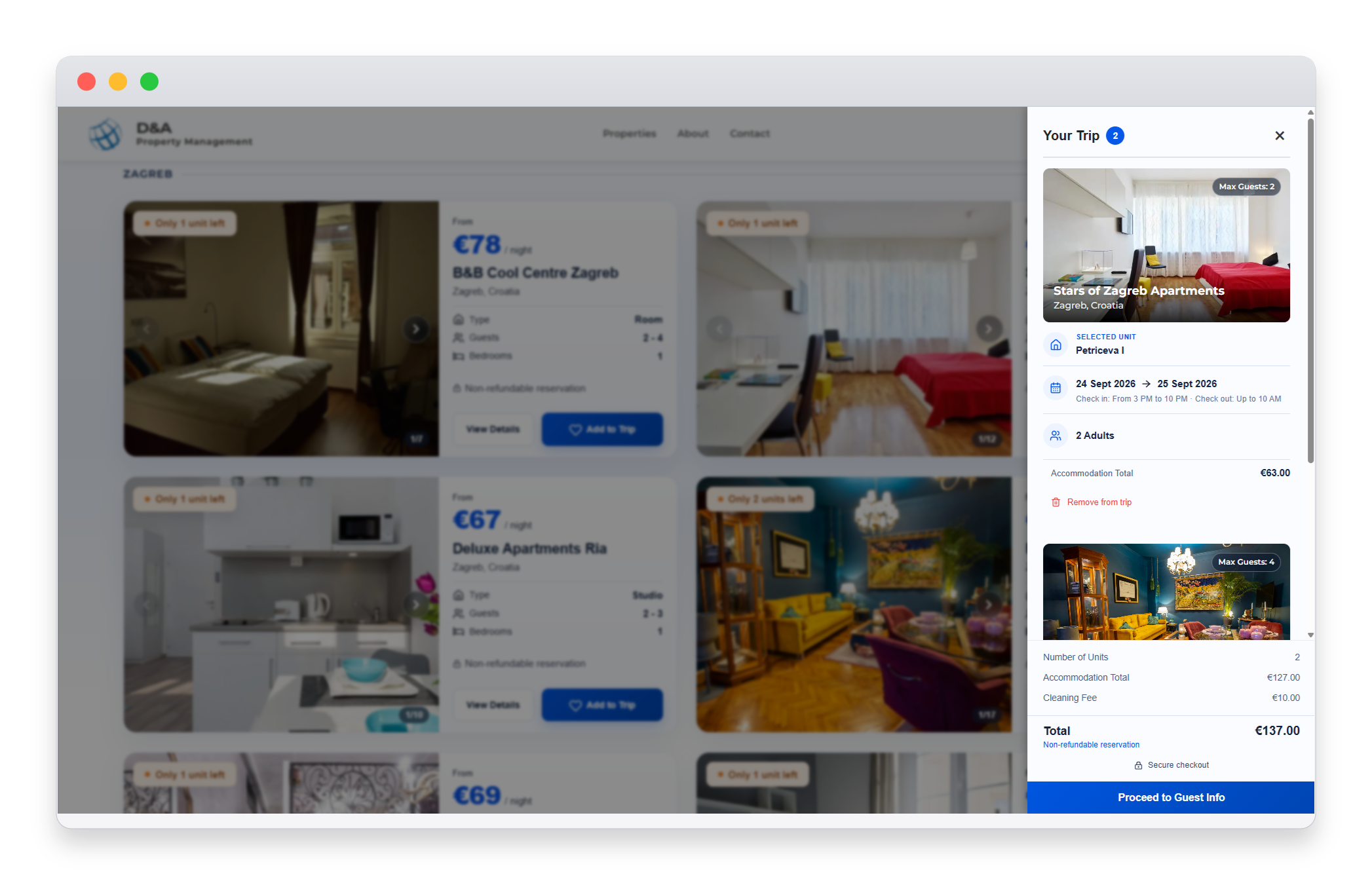 D&A booking management dashboard placeholder