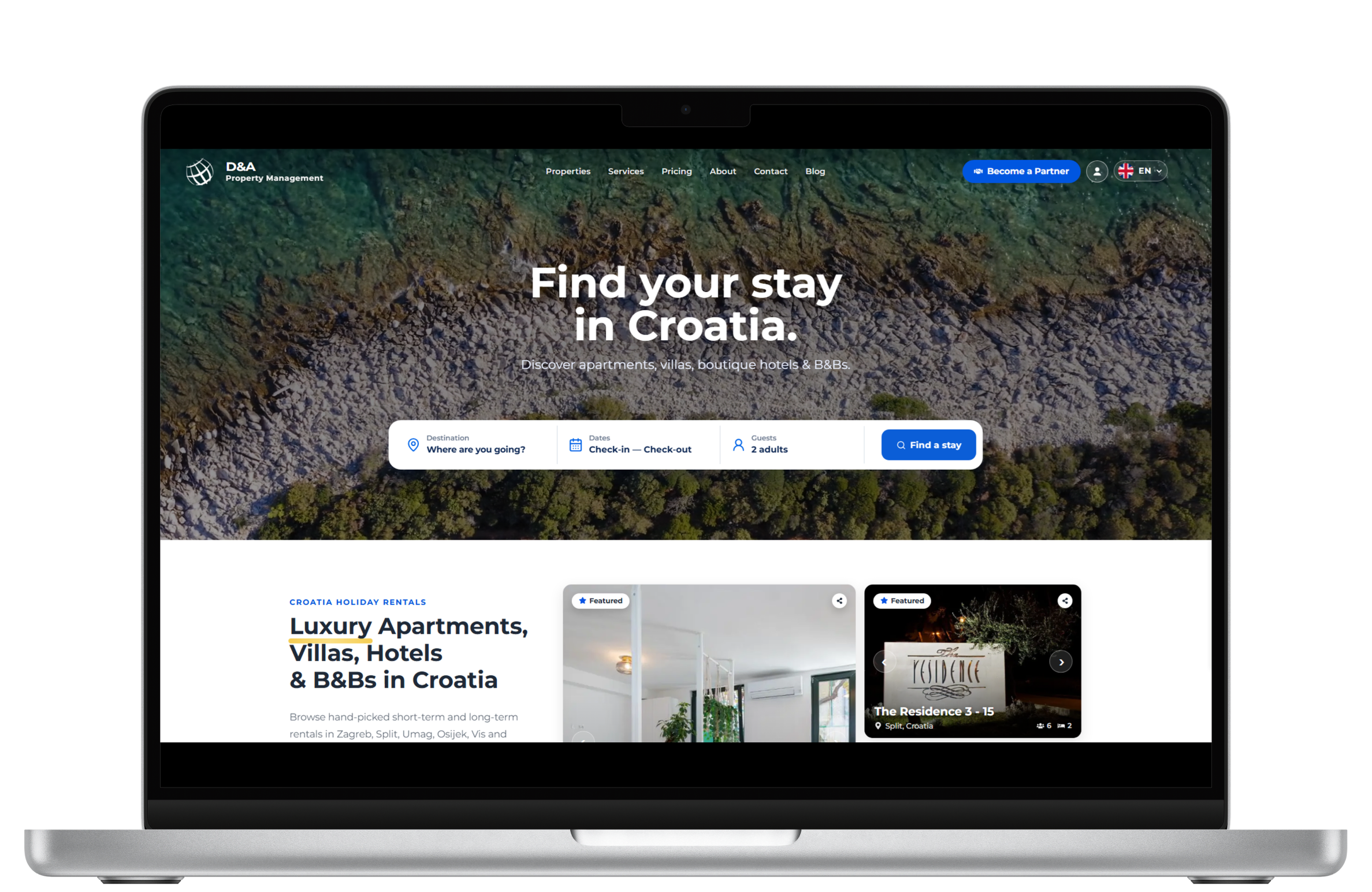 D&A Property Management desktop mockup