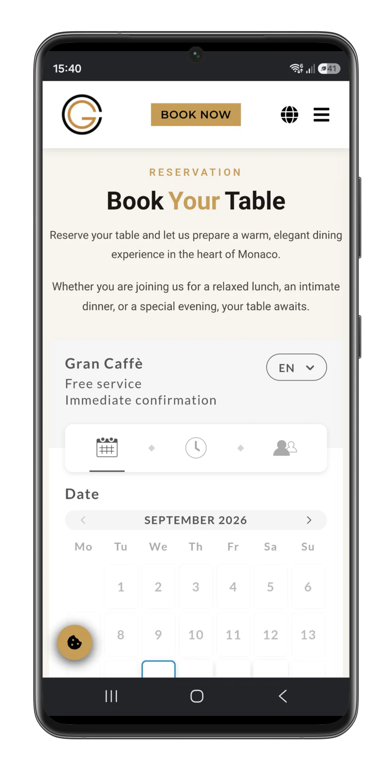 Reservations on mobile.