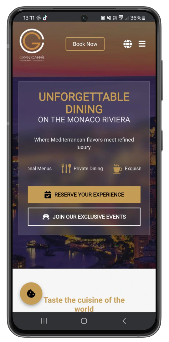 Gran Caffe Monaco mobile mockup