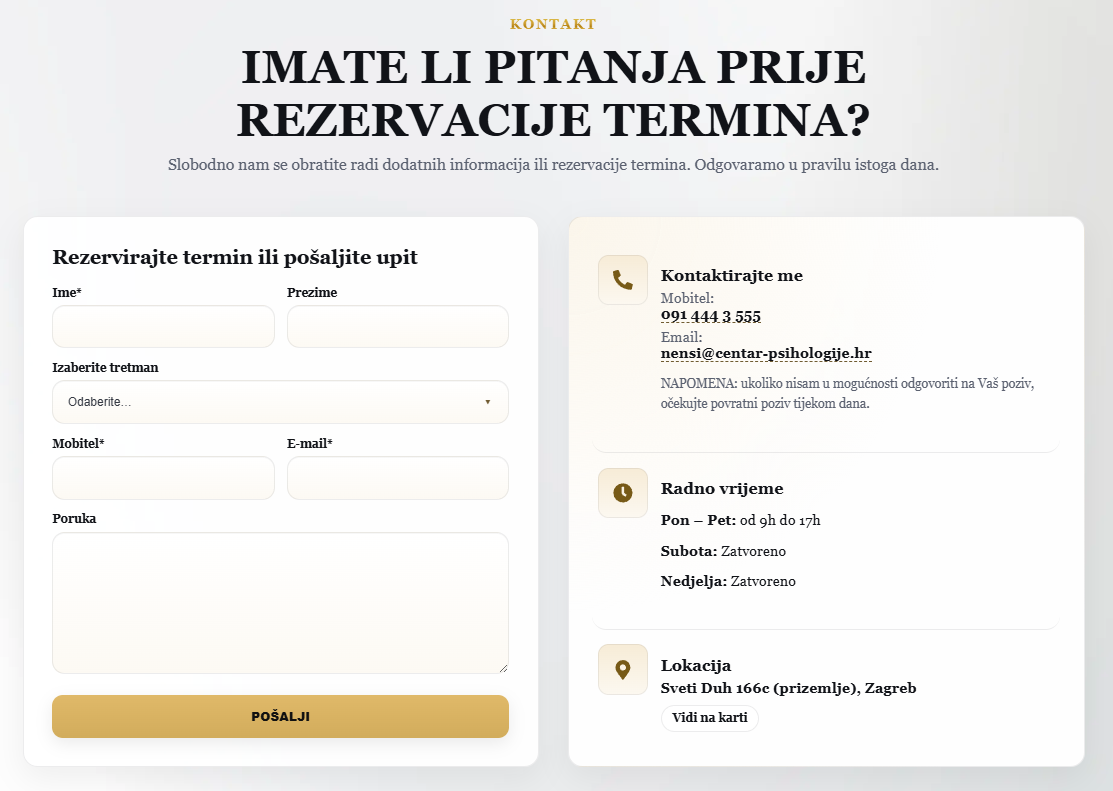Kontakt i rezervacija termina