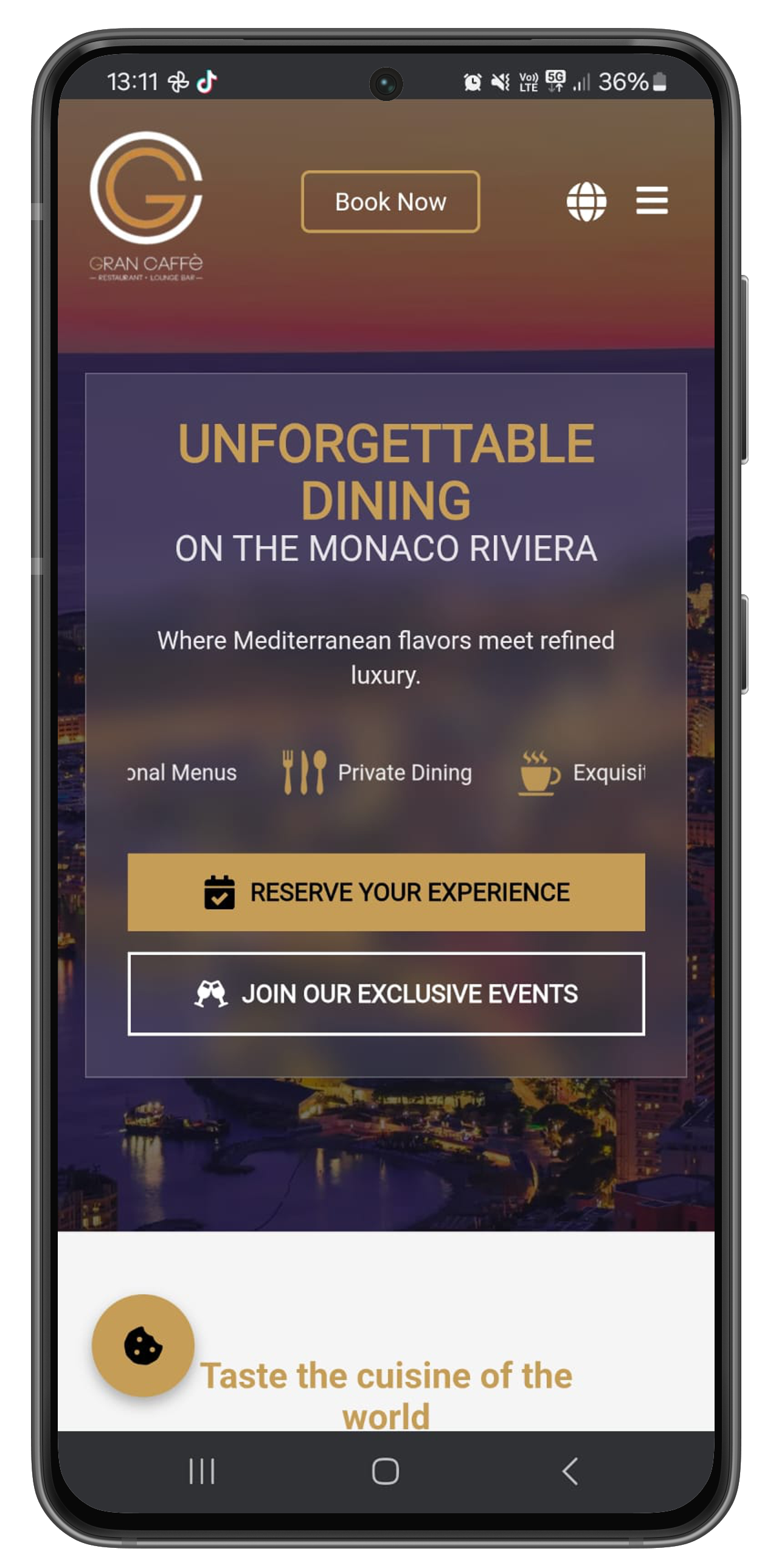 Gran Caffe Monaco mobile view